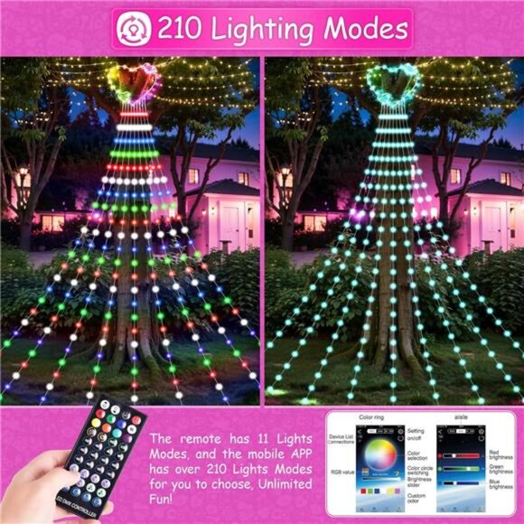 Outdoor Valentines Day Decoration Lights, 11Ft 310 LED Waterfall Lights - Picture 2 of 8